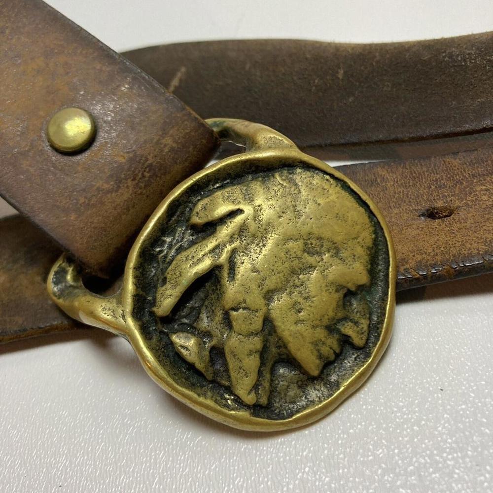 3016 Vintage Handmade Brass Indian Belt Buckle & Leather Belt
